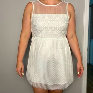 White mini dress with sheer top